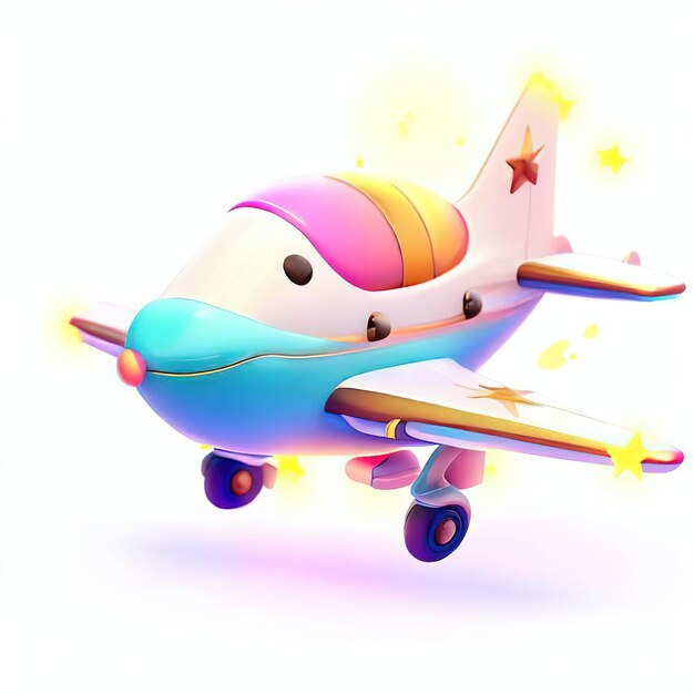 Photo a cartoon drawing of a rainbow colored airplane with a star on the tail.