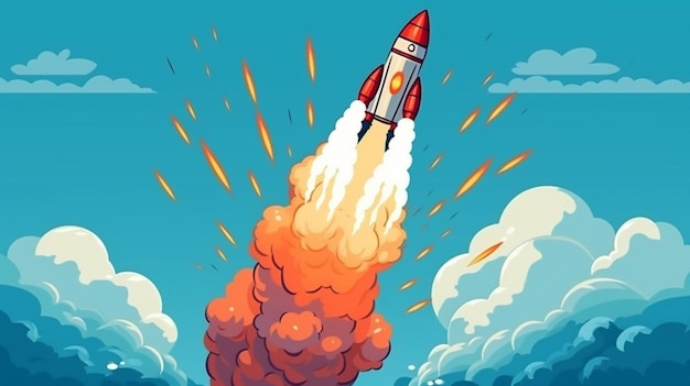 A cartoon drawing of a rocket with the word rocket on it.