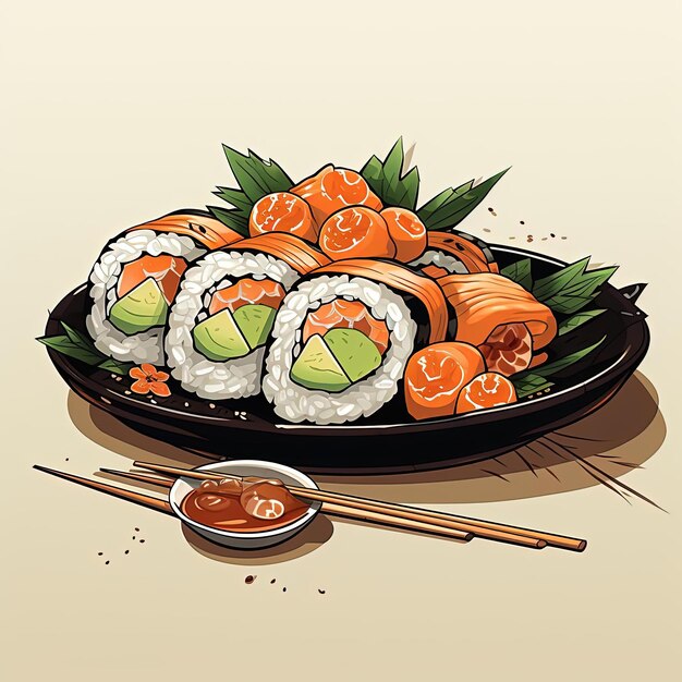 Photo a cartoon drawing of a sambusa sushi