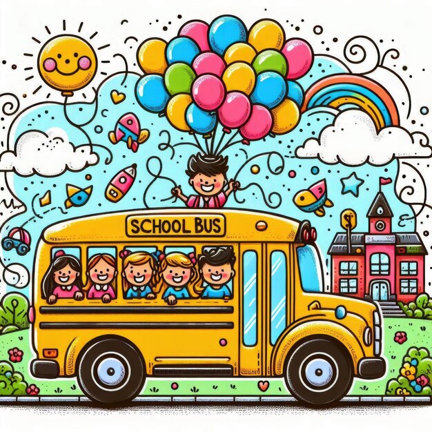 Photo a cartoon drawing of a school bus with the words school on it