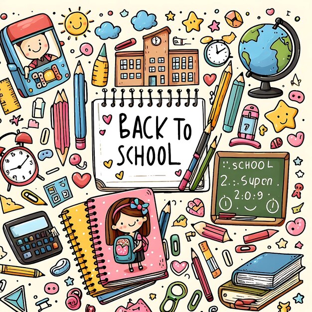 Photo a cartoon drawing of a school with a chalkboard that says back to school
