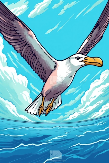 A cartoon drawing of a seagull with the word seagull on it