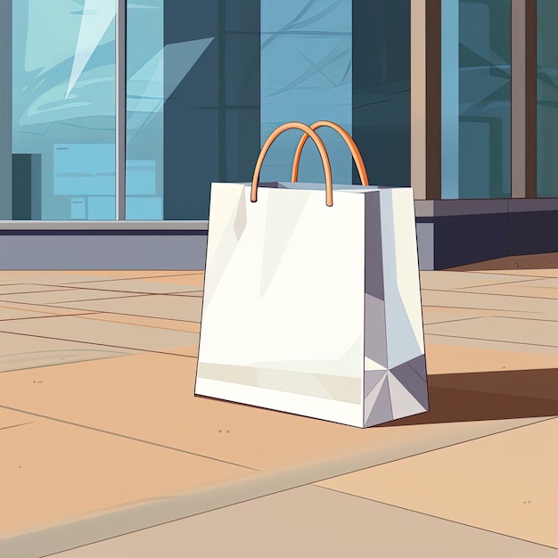 「ショッピング」と書かれたハンドルが付いた買い物袋の漫画の絵。