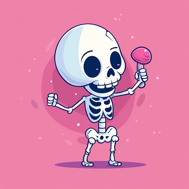 Photo a cartoon drawing of a skeleton holding a lollipop