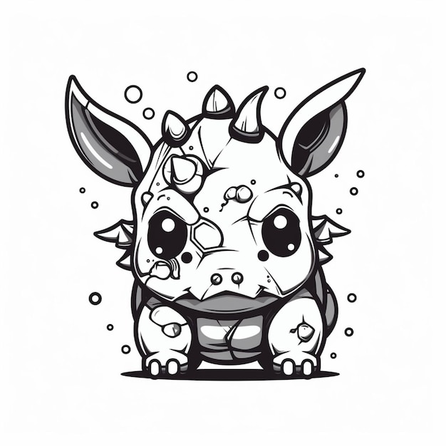 A cartoon drawing of a small pokemon with horns and horns generative ai