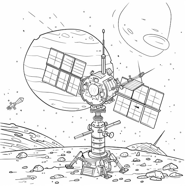 a cartoon drawing of a space station on the moon generative ai