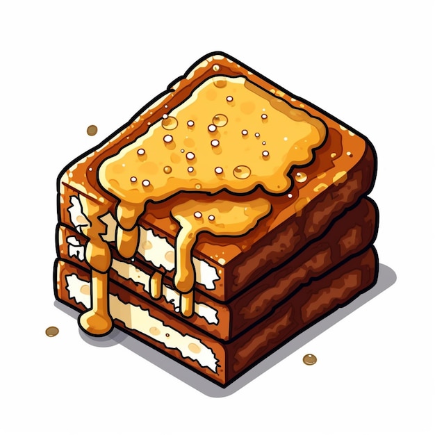 위에 땅콩 버터를 얹은 프렌치 토스트 더미를 그린 만화.