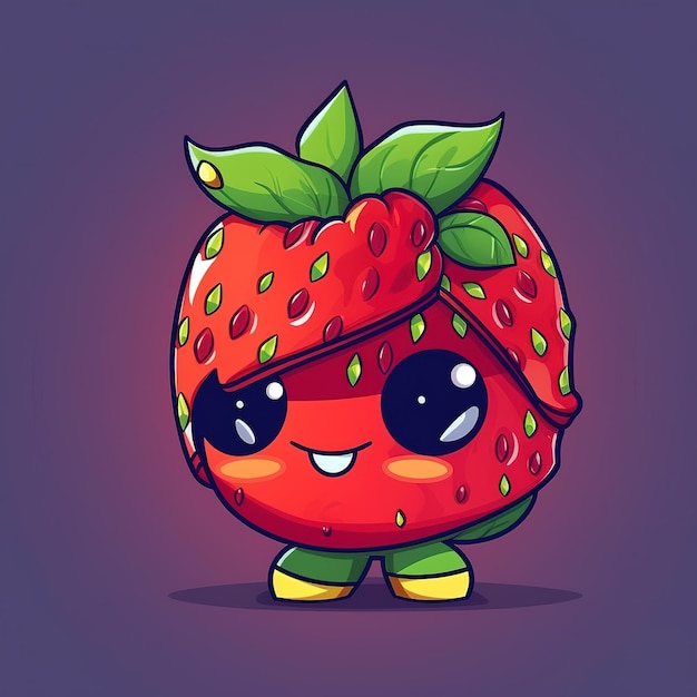 A cartoon drawing of a strawberry with a smiley face.