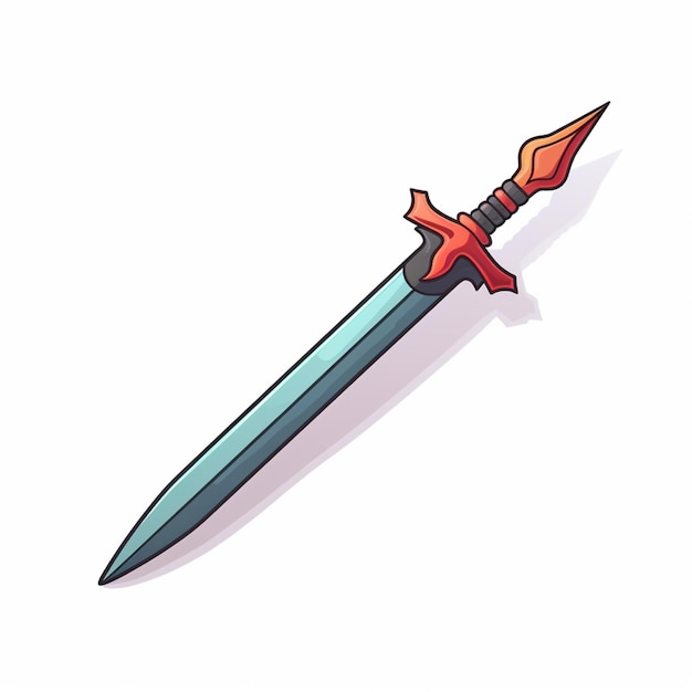 cartoon drawing of a sword with a red handle and a red blade generative ai