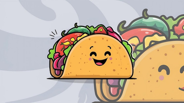 Foto a cartoon drawing of a taco with a smile on it