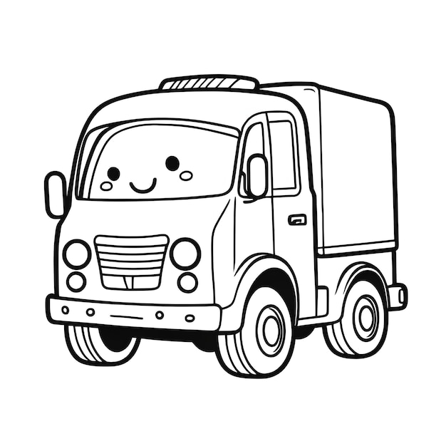 a cartoon drawing of a truck with a cartoon face on the front