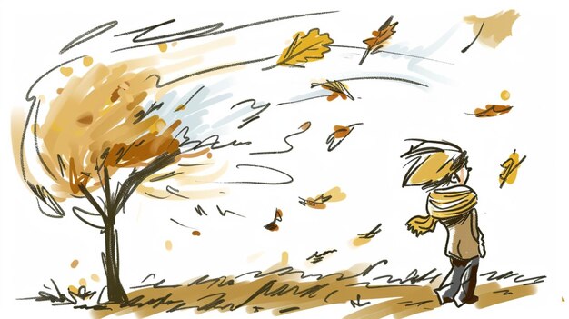 Photo cartoon drawing of a very windy day