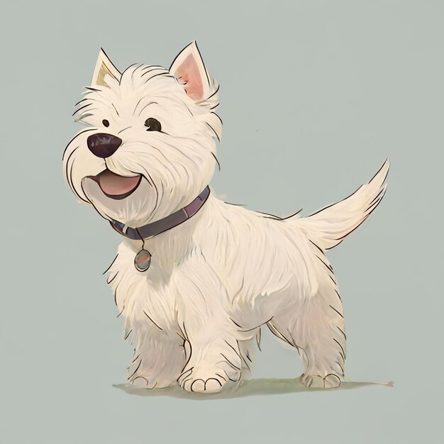 cartoon drawing of a white dog with a collar and collar generative ai