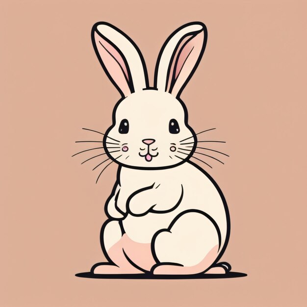 A cartoon drawing of a white rabbit with a pink nose and a pink mouth.