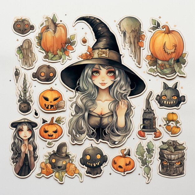 A cartoon drawing of a witch with a witch hat on it.