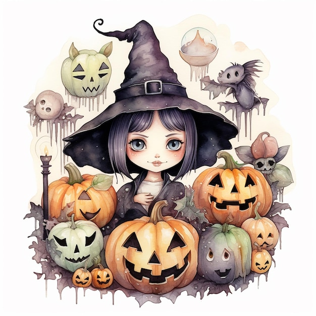 A cartoon drawing of a witch with a witch hat on it