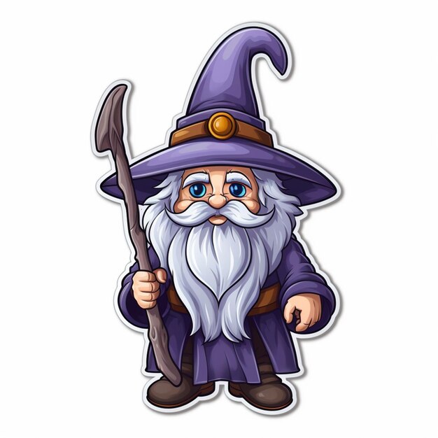 A cartoon drawing of a wizard with a long beard and a long beard