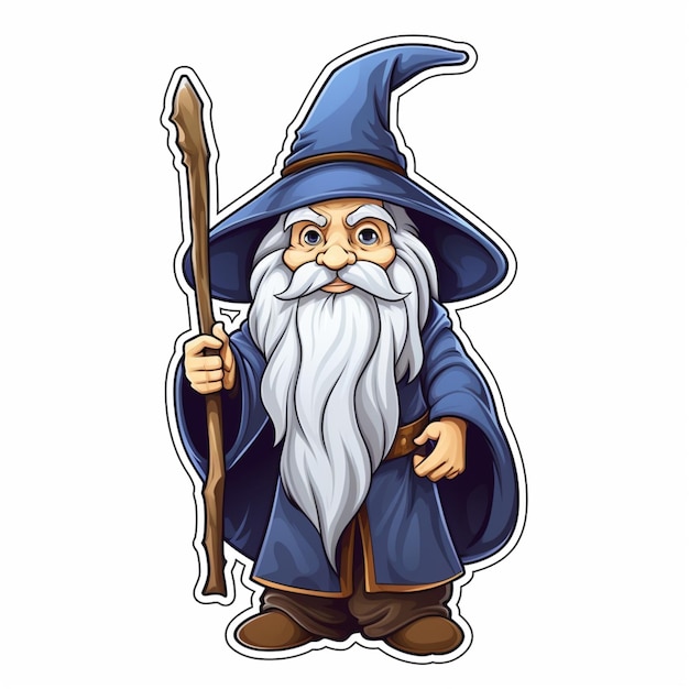 A cartoon drawing of a wizard with a long beard.