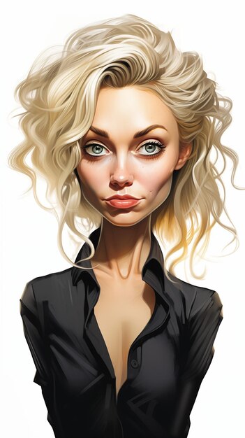 Photo cartoon drawing woman blonde hair black shirt big eyes incredibly skinny professional high