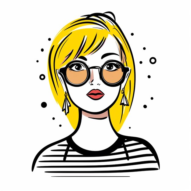 cartoon drawing of a woman with glasses and a striped shirt generative ai