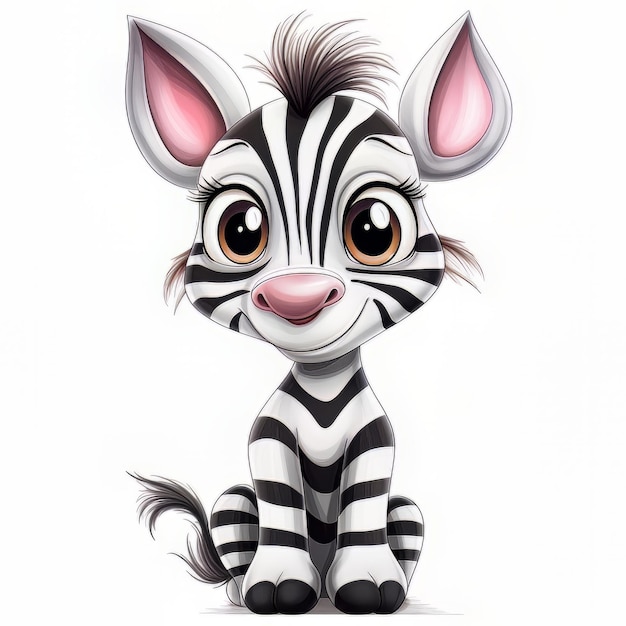 A cartoon drawing of a zebra with a pink nose.