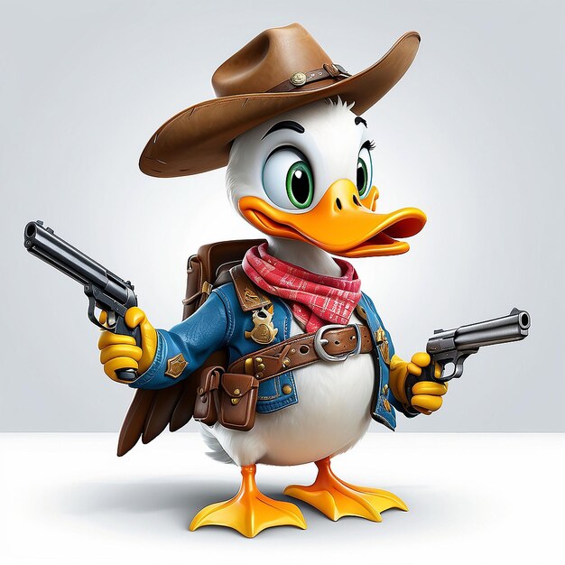 Cartoon duck cowboy with a gun belt and cowboy hat Cartoon duck cowboy with a gun belt Isolated on white