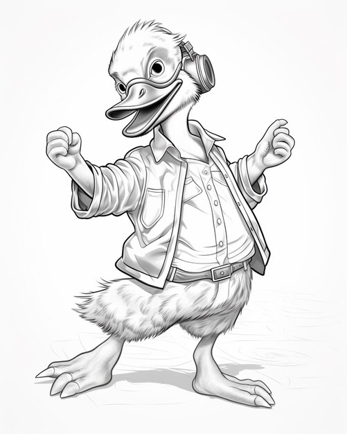 cartoon duck in a jacket and glasses dancing generative ai