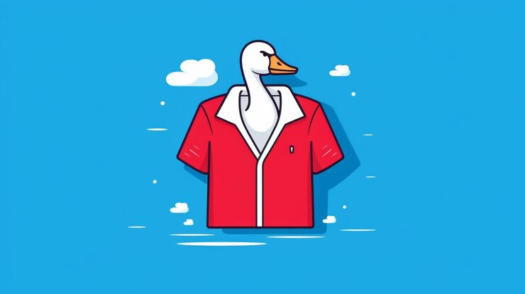 Photo a cartoon duck wearing a red coat and a white duck in a red coat generative ai