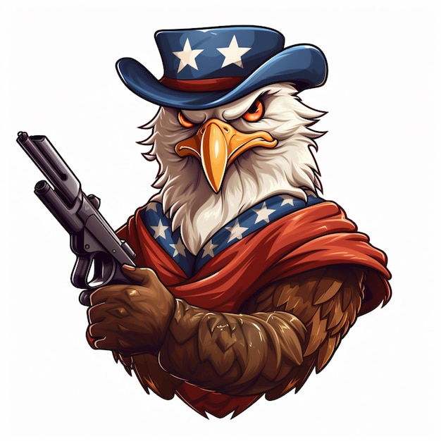 Cartoon eagle with a hat and a gun generative ai