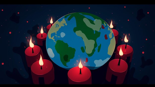 Cartoon Earth Hour dag in het rood