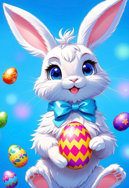 写真 カートゥーン イースターウサギと卵 イラスト アニメーションキャラクター ハッピーイースターポスター