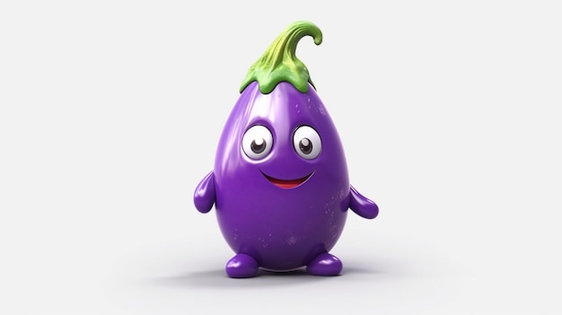 cartoon eggplant vegetable by kee keon zhi on a whiteGenerative AI