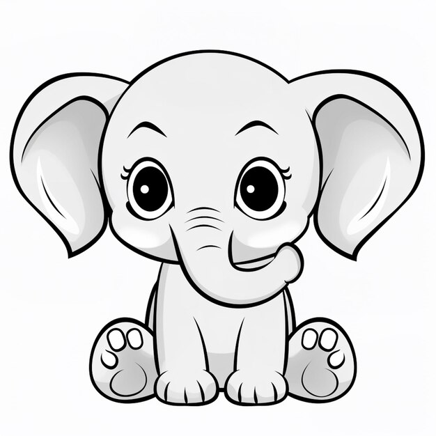 Photo cartoon elephant sitting down with big eyes and big ears generative ai