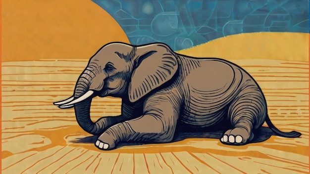 a cartoon elephant sitting on the ground a woodcut by Cicely Hey featured on pinterest