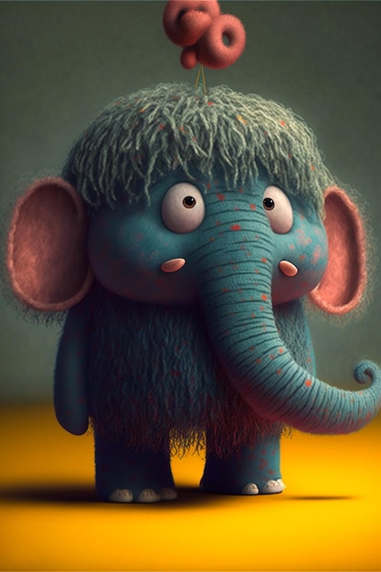 A cartoon elephant with a green hat and a big head.