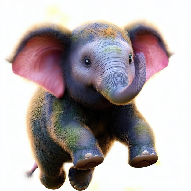 Foto un elefante cartone animato con un orecchio rosa che dice 