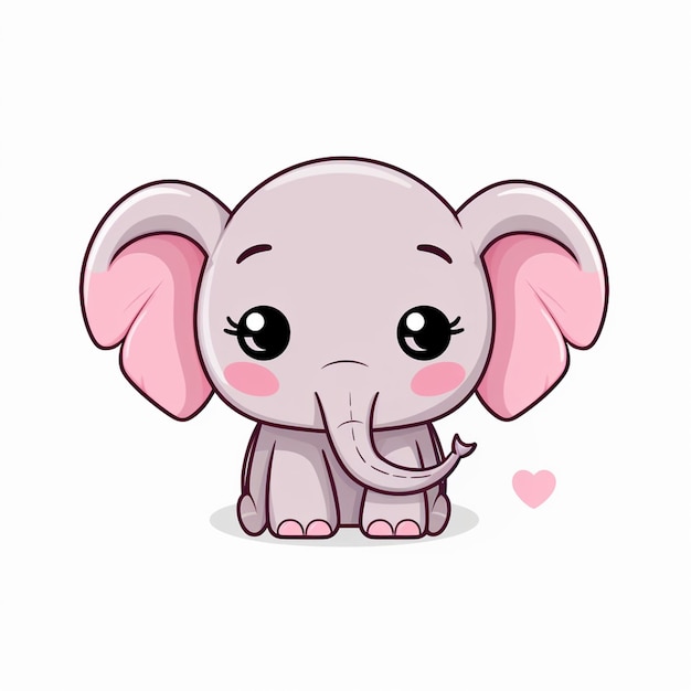 cartoon elephant with pink ears and pink heart on white background generative ai