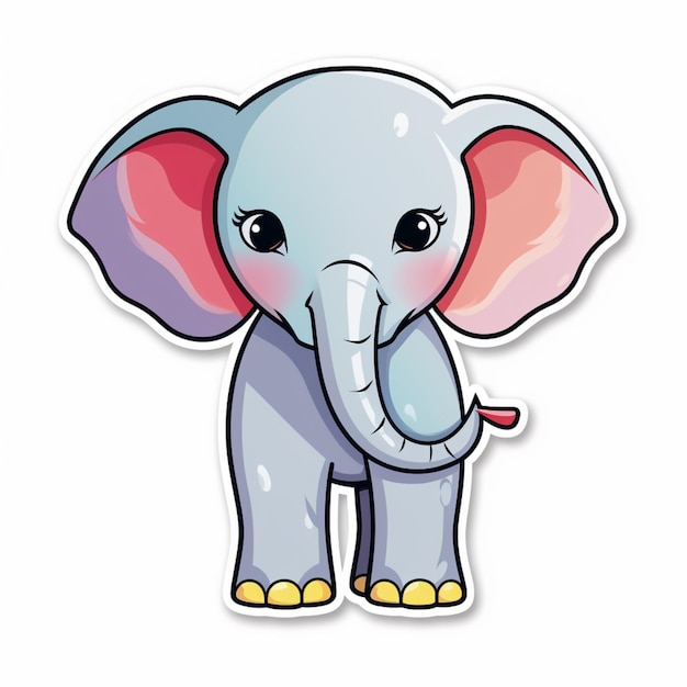 cartoon elephant with pink ears and pink tusks standing in front of a white background generative ai