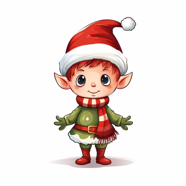 cartoon elf boy in green and red outfit with red hat and scarf generative ai