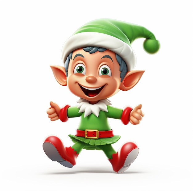 cartoon elf met groene en rode outfit en rode schoenen generatieve ai