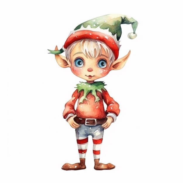 cartoon elf with a christmas hat and a green leaf on his chest generative ai