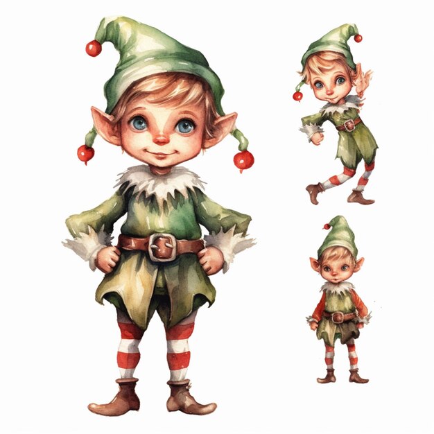 Cartoon elf with different poses and expressions for a character generative ai