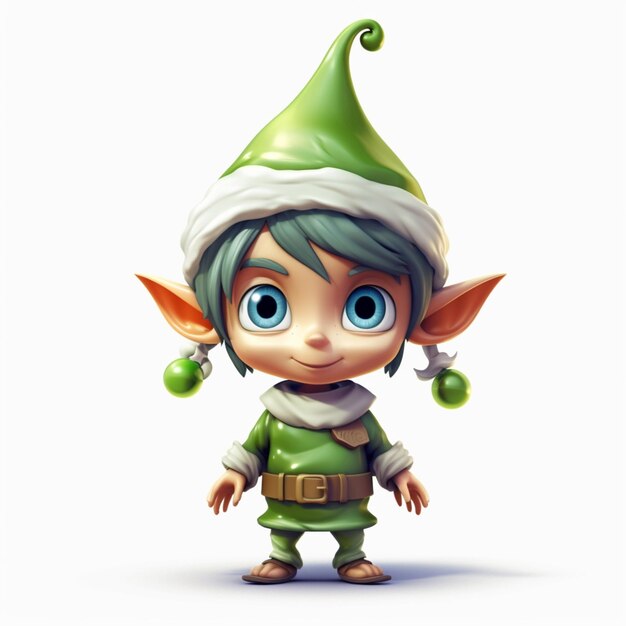 Photo cartoon elf with green hair and green eyes and green hat generative ai