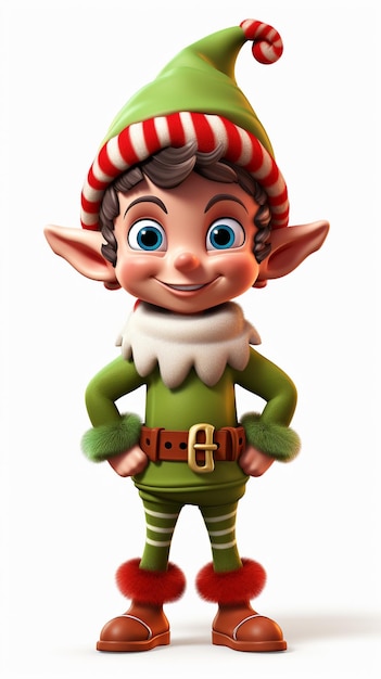 cartoon elf with green and red striped outfit and red striped hat generative ai