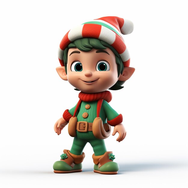 빨간색과 색 모자와 초록색 바지를 입은 만화 엘프