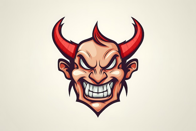 Cartoon emblem of winking devil head with retro style