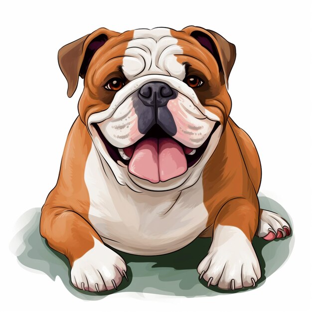 cartoon english bulldog laying down with tongue out generative ai