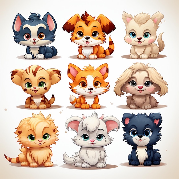 cartoon epic cute animals icons assets light background