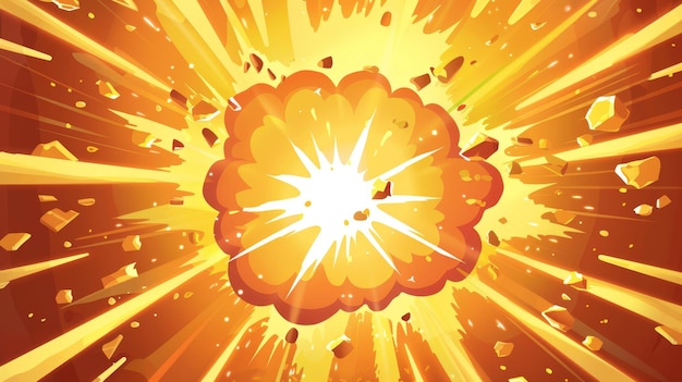 Foto cartone animato esplosione boom sunburst giallo anime manga grafica