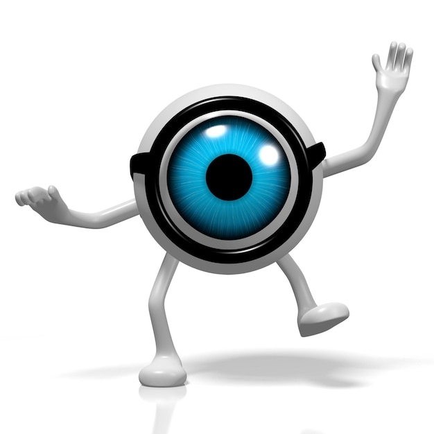 Cartoon eyeball wearing glasses optician concept 3D illustration